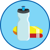 wasserflasche und handtücher rundes symbol
